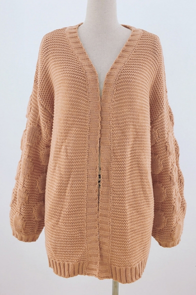 Chic Women's Brick Red Long Sleeve Open Front Chunky Knitted Relaxed Cardigan