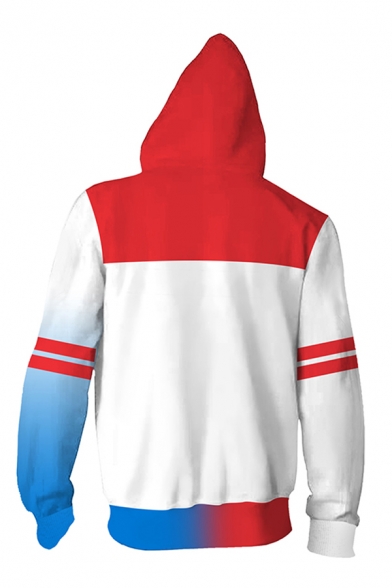 Fancy Cool Long Sleeve Drawstring Colorblocked Letter Print Comic Cosplay Relaxed Hoodie with Pocket