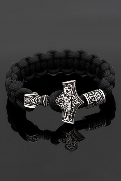 Mens Vintage Viking Style Hammer Fashion Bracelet in Black