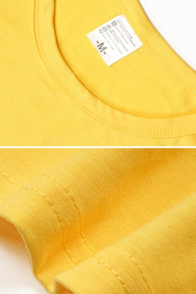 Basic Summer Yellow Roll-Up Sleeve Crew Neck Letter DONT BOTHER ME Relaxed Fit Tee Top for Girls