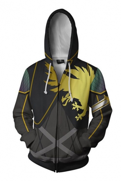 Famous Game Long Sleeve Zipper Front 3D Print Cosplay Fitted Hoodie in Black