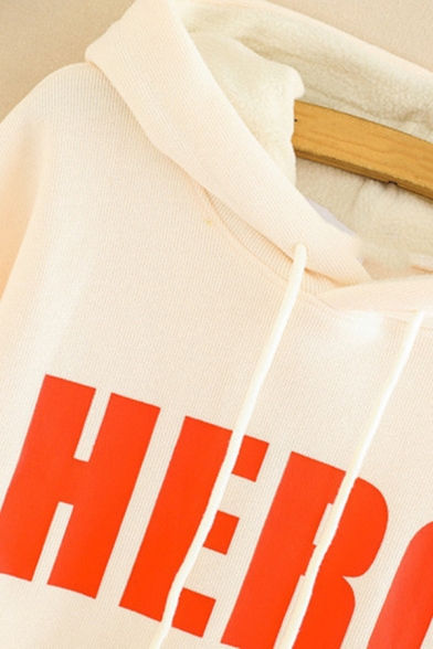 Korean Style Girls' Long Sleeve Drawstring Letter HERO Printed Relaxed Fit Hoodie