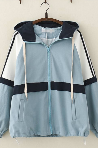 Leisure Classic Girls Long Sleeve Hooded Drawstring Zip Up Color Block Relaxed Fit Thick Jacket