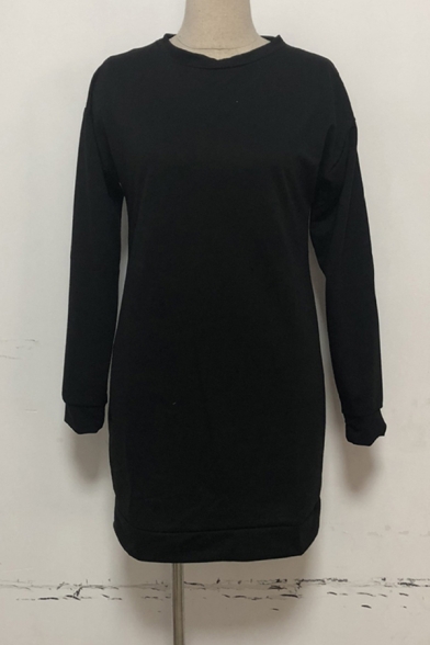Stylish Women's Long Sleeve Crew Neck Solid Color Oversize Pullover Sweatshirt