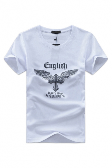 Trendy Men's Short Sleeve Round Neck Letter ENGLISH Cross Graphic Slim Fit T Shirt