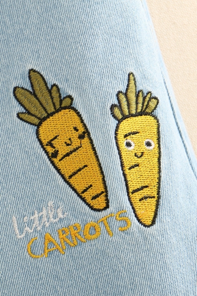 Cute Casual Girls' Drawstring Waist Letter LITTLE CARROTS Carrot Rabbit Embroidery Ankle Tapered Fit Jeans
