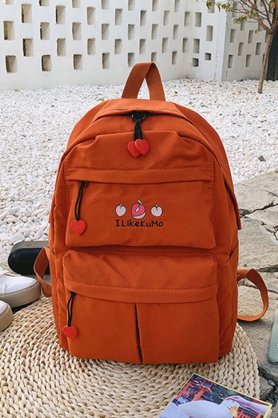Casual Campus Letter I LIKE KUMO Peach Pattern Utility Backpack