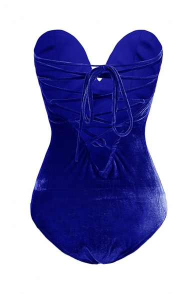 Chic Stylish Girls Sleeveless Strapless Lace Up Back Solid Color Slim Fit Corset Bodysuit