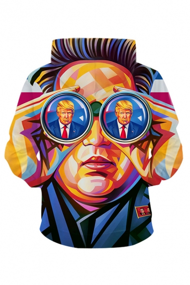 Funny Trendy Unisex Long Sleeve Drawstring Trump 3D Printed Loose Fitted Hoodie in Blue