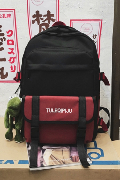 Korean Style Cool Letter TULEQIPIJU Printed Color Block Max Backpack