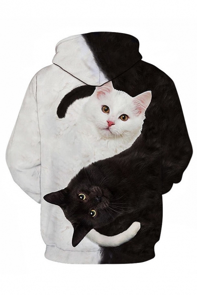 Lovely Creative Boys Long Sleeve Drawstring Yin Yang Cat 3D Patterned Relaxed Hoodie