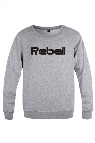 Simple Mens Long Sleeve Round Neck Letter REBELL Printed Relaxed Fitted Pullover Sweatshirt