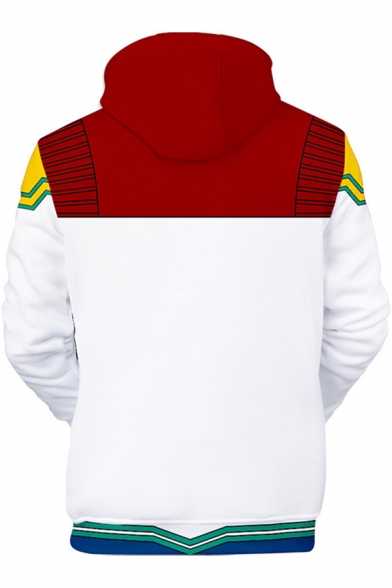 Cool Street Boys' White Long Sleeve 1000000 Number Stripe Print Colorblocked Relaxed Hoodie with Pocket