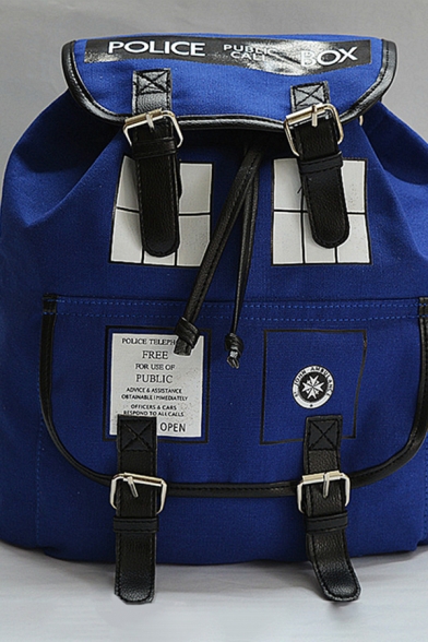 Famous Doctor Who Letter POLICE BOX Print Buckle Strap Backpack in Blue