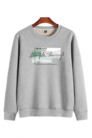 Popular Simple Long Sleeve Crew Neck Letter Printed Sherpa Liner Relaxed Fit Sweatshirt Top for Men