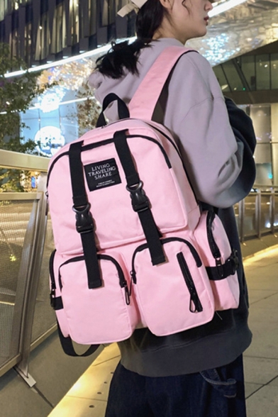 Chic Street Buckle Straps Utility Large Capacity Backpack