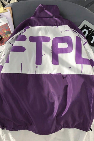Hip Hop Boys' Long Sleeve Stand Collar Zip Up FTPL Letter Print Oversize Jacket