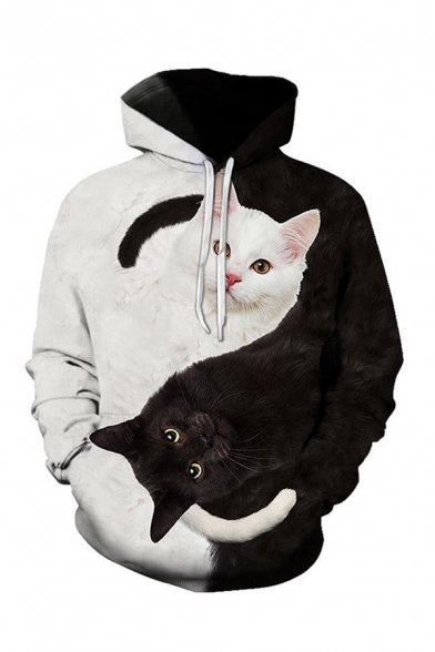 Lovely Creative Boys Long Sleeve Drawstring Yin Yang Cat 3D Patterned Relaxed Hoodie