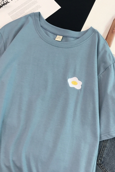 Chic Street Ladies Short Sleeve Crew Neck Fried Egg Pattern Oversize T-Shirt