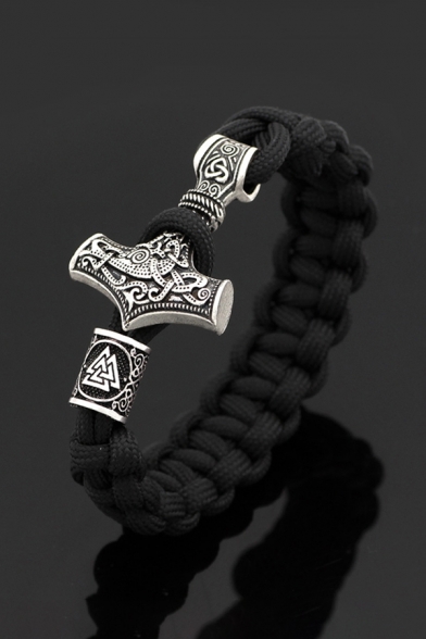 Mens Vintage Viking Style Hammer Fashion Bracelet in Black