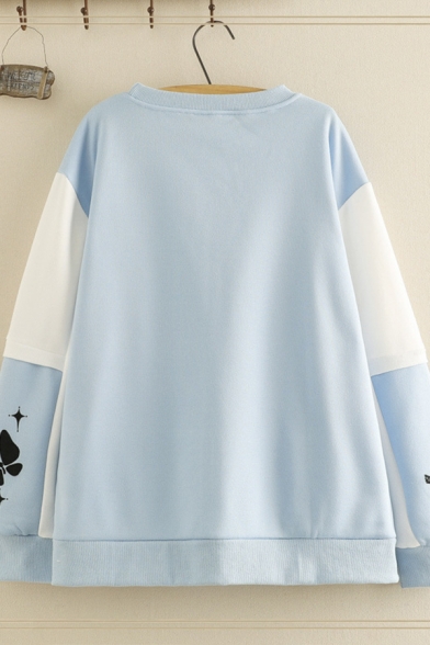 Popular Men's Long Sleeve Crew Neck Butterfly Cartoon Patterned Colorblock Oversize Sweatshirt