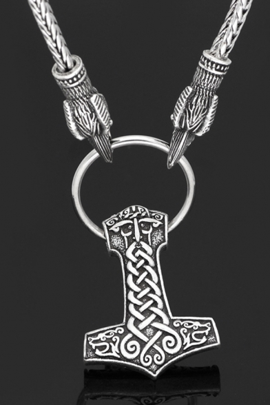 Retro Viking Style Thor's Hammer Punk Necklace in Silver