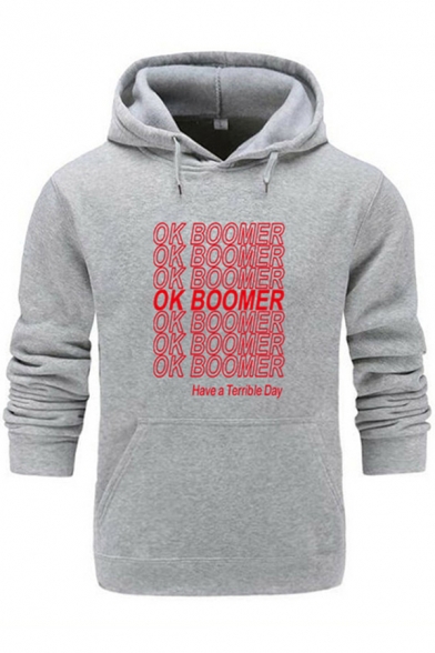 Simple Fashion Long Sleeve OK BOOMER Letter Print Drawstring Kangaroo Loose Hoodie