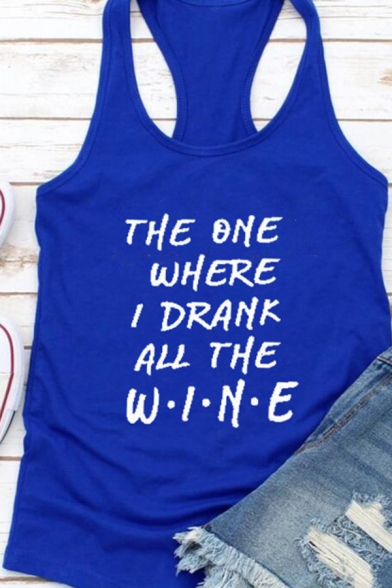 Simple Womens Sleeveless Round Neck Letter THE ONE WHERE I DRANK ALL THE WINE Relaxed Tank Top