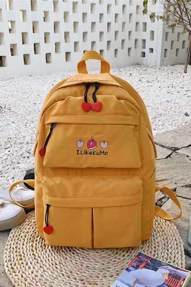 Casual Campus Letter I LIKE KUMO Peach Pattern Utility Backpack