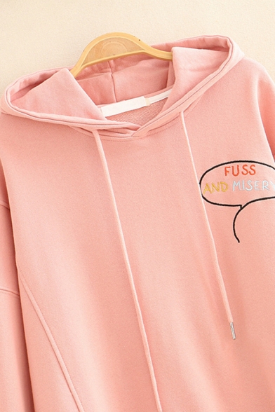 Classic Women's Long Sleeve Drawstring Letter FUSS AND MISERY Comic Pattern Loose Fitted Graphic Hoodie