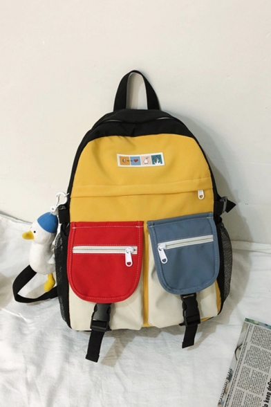 Stylish Street Cartoon Pattern Utility Color Block Large Capacity Backpack