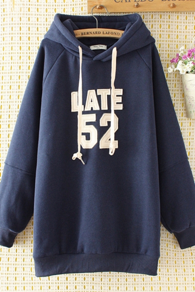 Casual Girls Long Sleeve Letter LATE 52 Embroidery Longline Loose Fit Hoodie