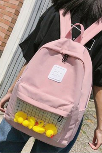 Lovely Campus Sheer Pocket Patched Waterproof Backpack