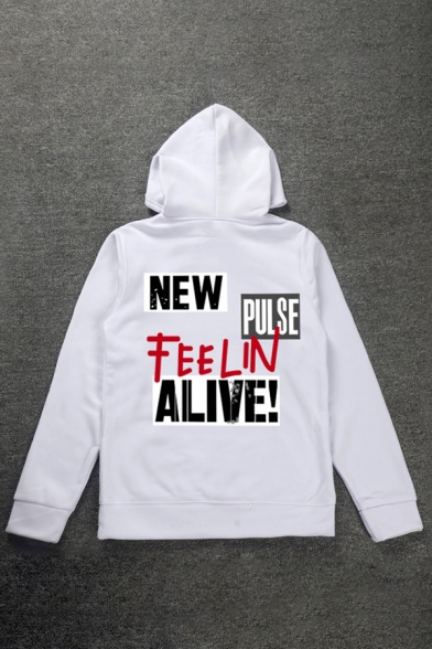 Pop Guys Long Sleeve Drawstring Cactus ECG Print Letter NEW PULSE FEELIN ALIVE Relaxed Fit Graphic Hoodie with Pocket