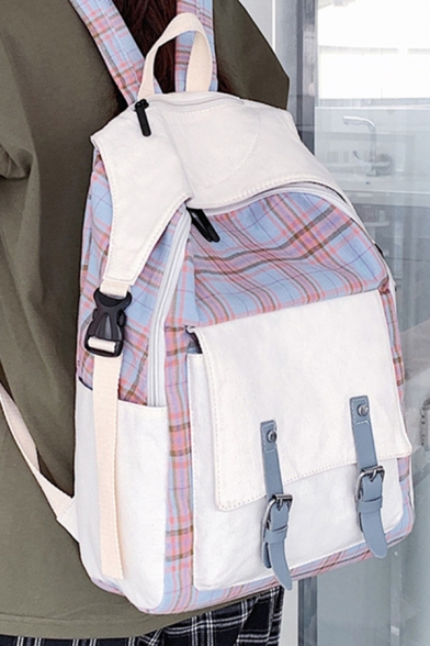 Harajuku Students Checkered Patterned Patchwork Large Capacity Backpack