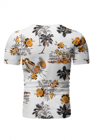 Pretty Mens Short Sleeve Crew Neck All Over Floral Printed Slim Fit T Shirt