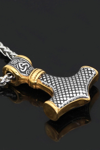 Punk Style Mens The Hammer of Thor Sweater Necklace in Gold
