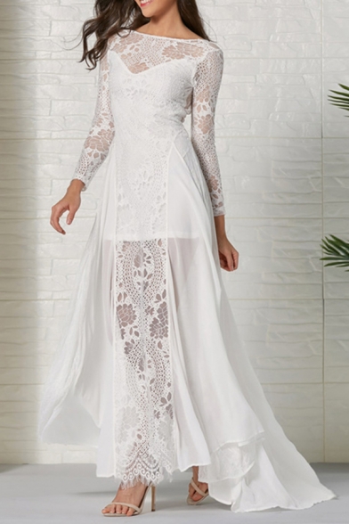 boat neck fit and flare wedding dress