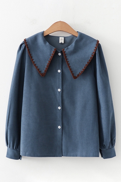 

Fancy Girls Long Sleeve Peter Pan Collar Button Down Embroidered Relaxed Fit Shirt, Blue;burgundy;white, LM598936