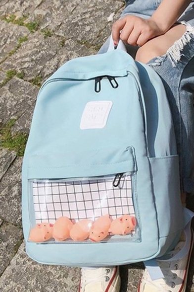 Lovely Campus Sheer Pocket Patched Waterproof Backpack