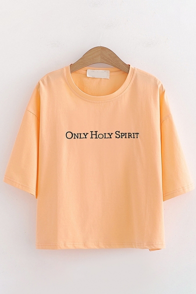 Chic Street Girls Short Sleeve Round Neck Letter ONLY HOLY SPIRIT Printed Loose Crop T Shirt