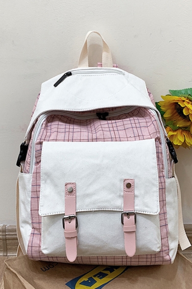 Harajuku Students Checkered Patterned Patchwork Large Capacity Backpack