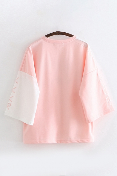 Pretty Girls Three-Quarter Sleeve Round Neck Letter AVOCADO Graphic Color Block Oversize T Shirt