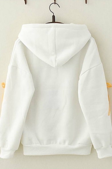 Popular Girls Long Sleeve Cartoon Japanese Letter Embroidered Lace Up Relaxed Hoodie