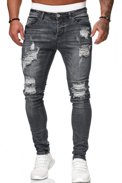 Cool Mens Mid Rise Ripped Bleach Long Length Skinny Jeans