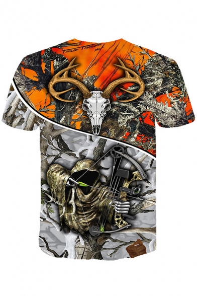 Creative Mens Short Sleeve Crew Neck Deer Hunting Pattern Loose Fit T Shirt