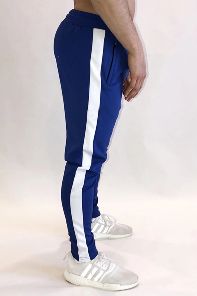 Simple Gym Boys Drawstring Waist Contrasted Side Ankle Length Fitted Sweatpants