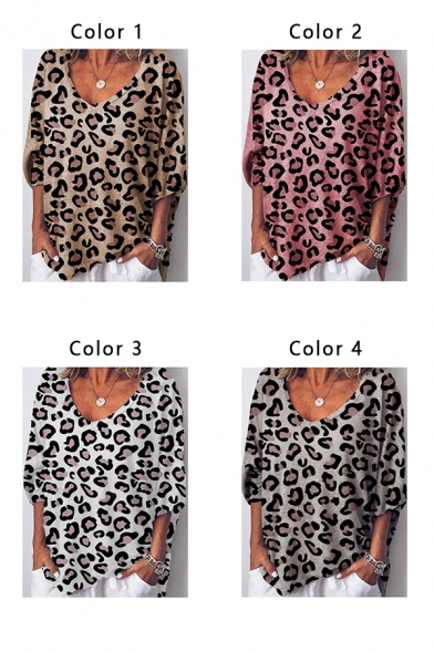 Women's Fashion Leopard Printed V Neck Half Sleeve T-Shirt