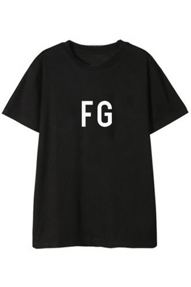 Chic Street Mens Short Sleeve Round Neck Letter FG Print Relaxed Fit T-Shirt