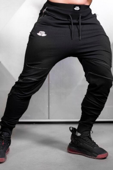 Cool Mens Drawstring Waist Patterned Contrasted Ankle Length Cuffed Slim Fit Sweatpants